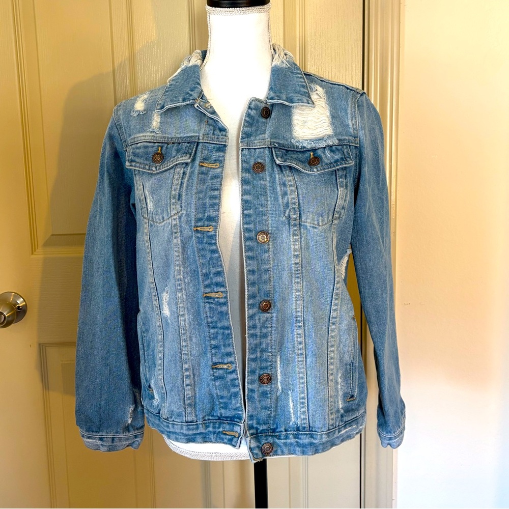 Women's distressed Blue Denim Jacket size Medium